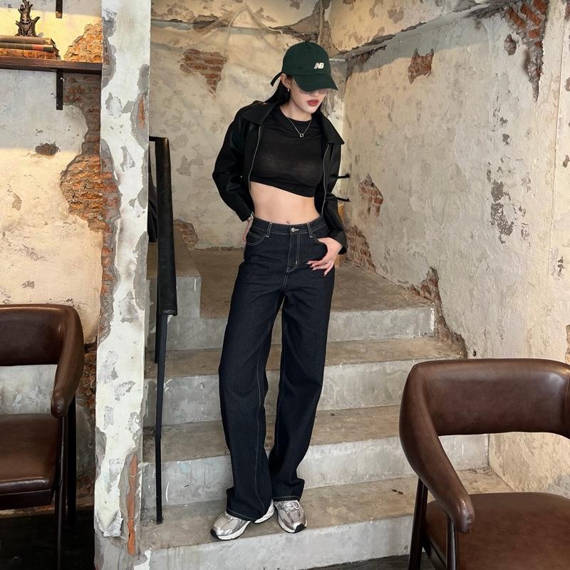 ยีนส์ Nammon Jeans BA07 กางเกงยีนส์เอวกลางกระบอกใหญ่ รุ่น Lucky Belt - ผ้าไม่ยืด รูปที่ 6