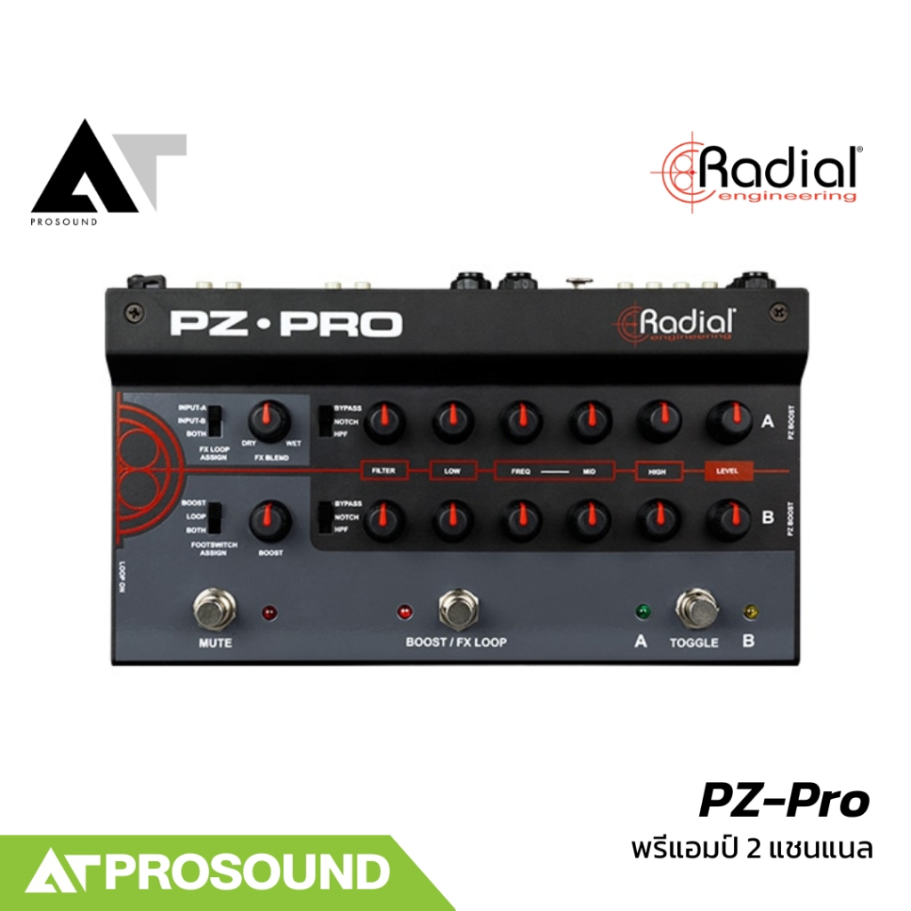 RADIAL PZ-Pro พรีแอมป์ 2 แชนแนลสำหรับเครื่องดนตรีอะคูสติกพร้อม DI และ FX Loop AT Prosound