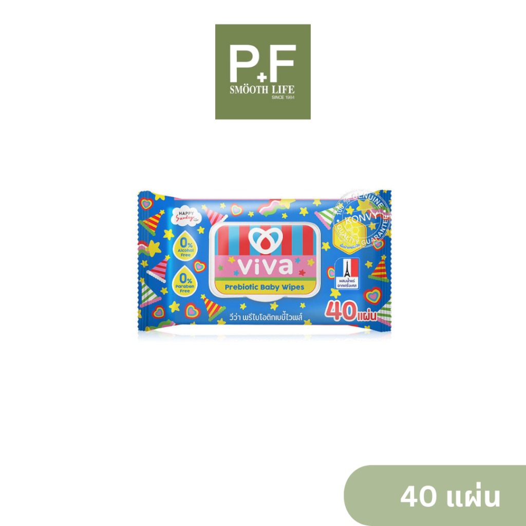 ViVa x Happy Sunday Prebiotic Baby Wipes 40 Sheets วีว่า ผ้าเปียก พรีไบโอติก 40แผ่น แพ็ค1/ แพ็คคู่ 2 / แพ็ค3