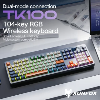 TK100 คีย์บอร์ดไร้สาย RGB Wireless Keyboard Bluetooth/2.4G 104 คีย์ การแสดงผลหน้าจอ For PC แล็ปท็อป MAC IPAD