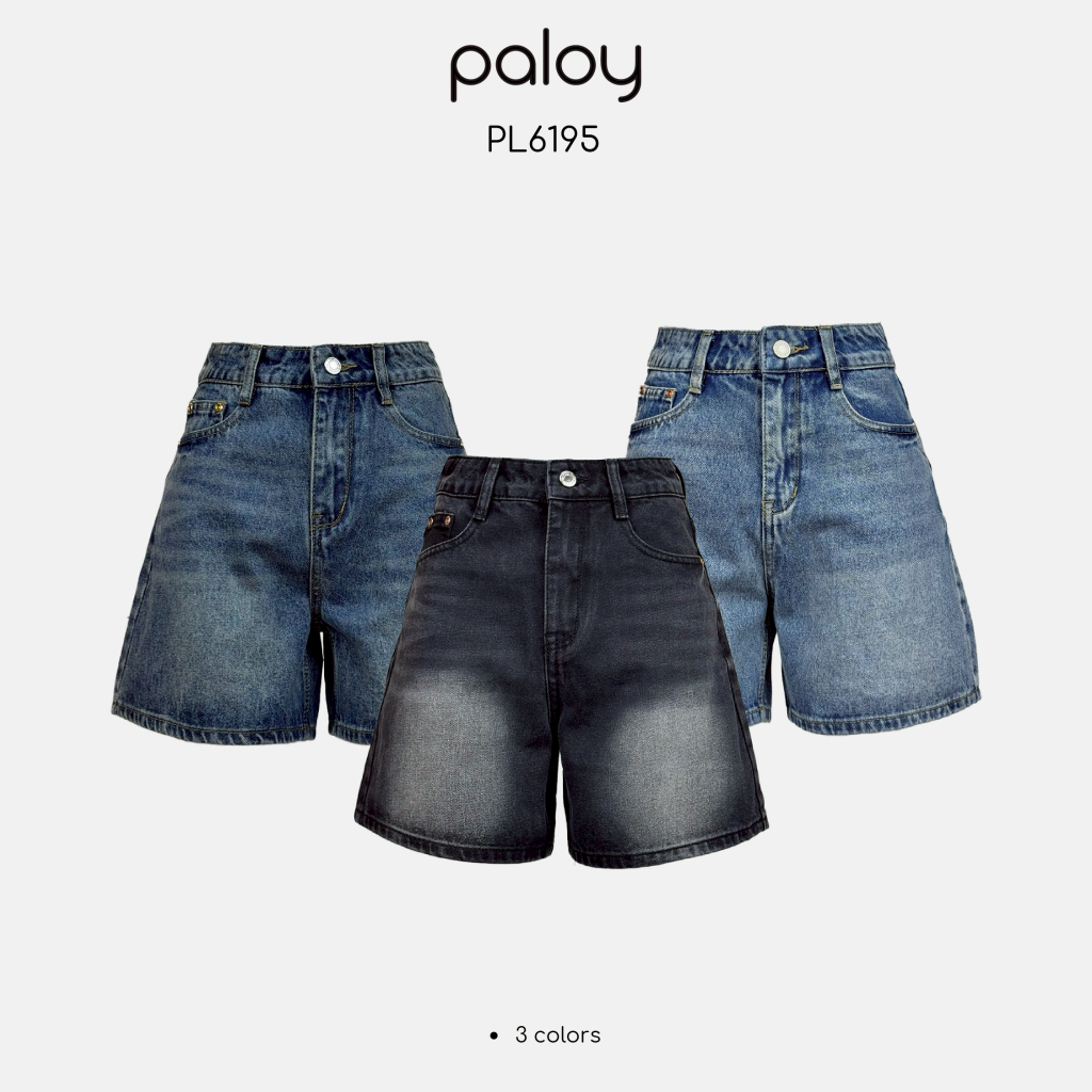 Paloy - PL6195 กางเกงยีนส์ขาสั้น แต่งเฟด