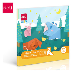 Deli กระดาษพับโอริกามิ กระดาษสีสี่เหลี่ยม พับกระดาษ 10สี 100แผ่น งานฝีมือ โอริกามิ DIY Origami Paper