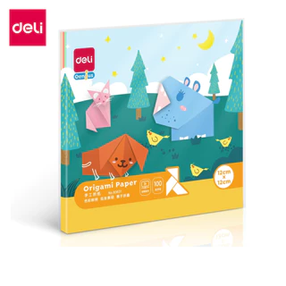 Deli กระดาษพับโอริกามิ กระดาษสีสี่เหลี่ยม พับกระดาษ 10สี 100แผ่น งานฝีมือ โอริกามิ DIY Origami Paper
