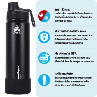 Vacuum Aqua ขวดน้ำเก็บความร้อนและความเย็น สแตนเลส304 พร้อมหูหิ้วและหลอดดูด 12 22 32 40 ออนซ์ ขวดน้ำ