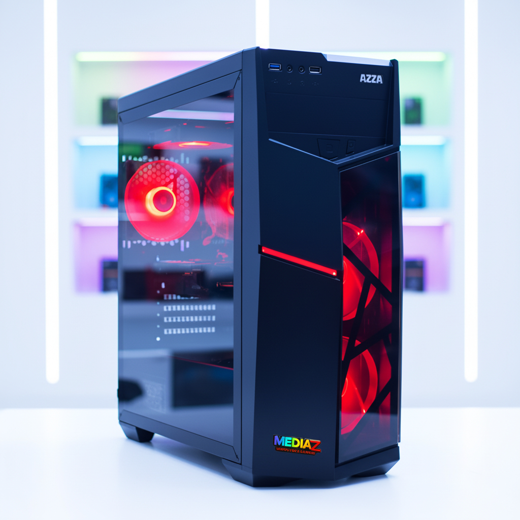 ส่งด่วน AZZA Golem ATX Red กระจกนิรภัย เย็น รับการ์ดจอ3พัดลม มีช่องdvd 5.25" Media Z Case CSAZ-221