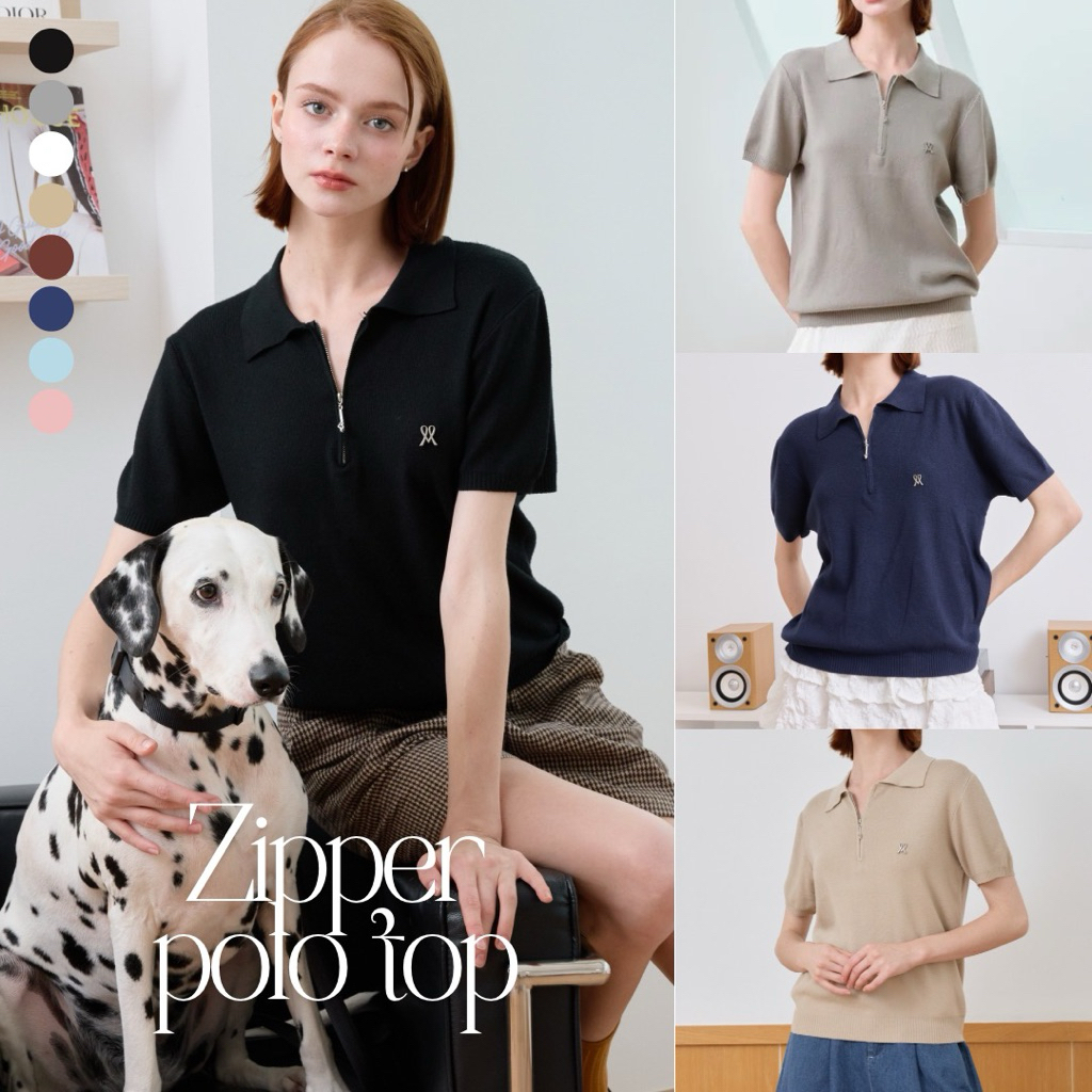 (9 สี) ZIPPER TOP เสื้อไหมพรมคอปกแขนสั้น ซิปหน้า 3 size T100 - MESAVE