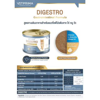 Vetprima Digestro อาหารเปียก อาหารสูตรทางเดินอาหารสำหรับสุนัขและแมว