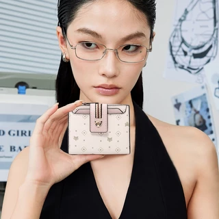 FOXER กระเป๋าสตางค์ใบสั้นสำหรับผู้หญิง ที่ใส่บัตรลายสุนัขจิ้งจอก กระเป๋าใส่เหรียญพิมพ์ลาย