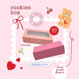 กล่องคุ้กกี้ 8x18x5.5 cm (50ใบ/แพ็ค) Size S ทาร์ต สีพลาสเทล สีเด่น ละมุน ฟู้ดเกรด