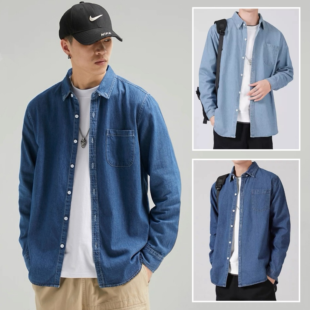 HANLU เสื้อเชิ้ตยีนส์แฟชั่นสำหรับผู้ชายแขนยาวชุดคู่ใหม่ด้านบน Retro หลวมลำลองเสื้อโค้ทสไตล์เกาหลี