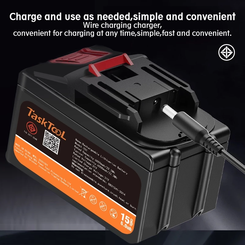 TASKTOOL 15Cells แบตเตอรี่ 21v ลิเธียม  แบตเตอรี่ 6AH-15ก้อน-5C แบตเตอรี่21โวลสำหรับเครื่องมือไฟฟ้า TISI STANDARD thumbnail 6