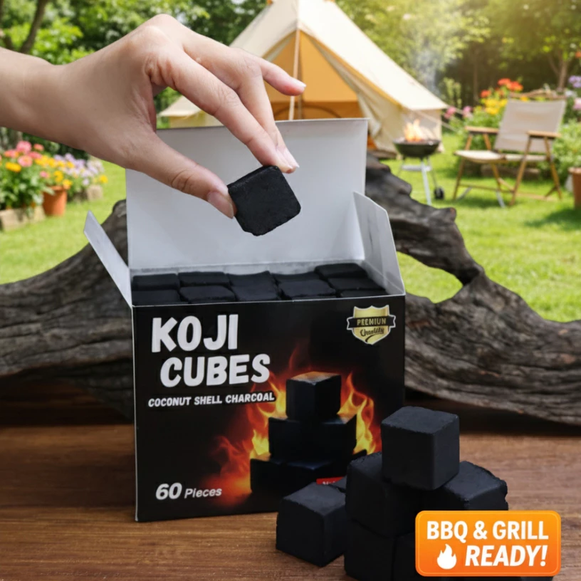 KOJI CUBES ถ่านอัดแท่งทรงลูกเต๋า 25มม. (2.5ซม.) เกรดพรีเมียม ไฟแรงนาน ไร้ควัน สำหรับ เตาฮิดะ และแคมป์ปิ้ง 1 kg 60 ก้อน thumbnail 5