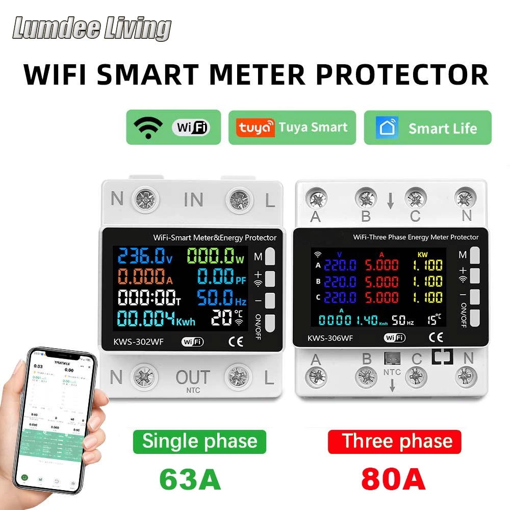 เบรกเกอร์อัจฉริยะ WIFI มิเตอร์ไฟฟ้า กำลังไฟกิโลวัตต์ชั่วโมง รีโมทคอนโทรล การป้องกันแรงดันไฟฟ้า การใช้ชีวิตอัจฉริยะ