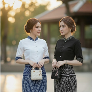 เสื้อพื้นเมืองผู้หญิงลายคราม ผ้าฝ้ายเกรดA เนื้อนุ่มใส่สบาย