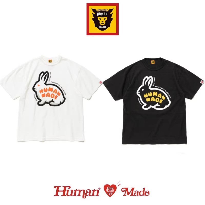 HUMAN MADE ภาควิชาภาษาญี่ปุ่น ความรัก กระต่ายไม้ไผ่ร่วมผ้าฝ้ายคู่เสื้อยืดแขนสั้น T-shirt