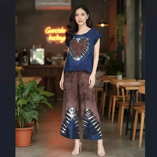 เซทมัดย้อมขายาว ผ้าเมมเบิร์ตสปันกัดลาย เสื้อแขนล้ำ+กางเกงขายาว thumbnail 7