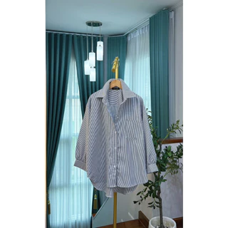 เสื้อเชิ้ตลายริ้ว (แขน 5 ส่วน) 🌈 แต่งกระเป๋า “หน้าสั้น หลังยาว”