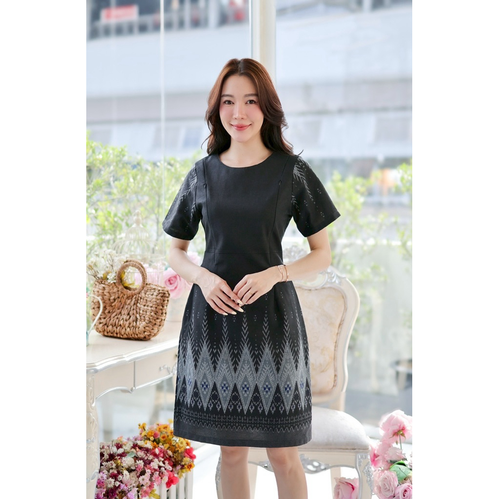 ชุดให้นม ลายไทย สีดำ #เดรสสีดำ