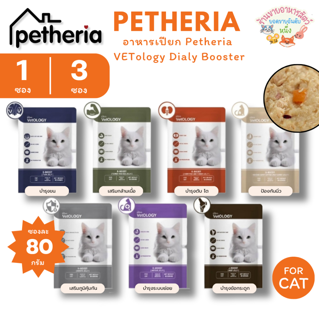 Petheria VetOLOGY เพ็ทเทอเรีย อาหารเปียกสำหรับแมว พัฒนาร่วมกันสัตวแพทย์ ไม่เติมเกลือ Human Grade ขนา