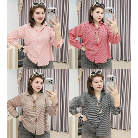 B90 เชิ้ตคอปกแขนยากระดุมลายสก็อต อก 44"-48"-52"