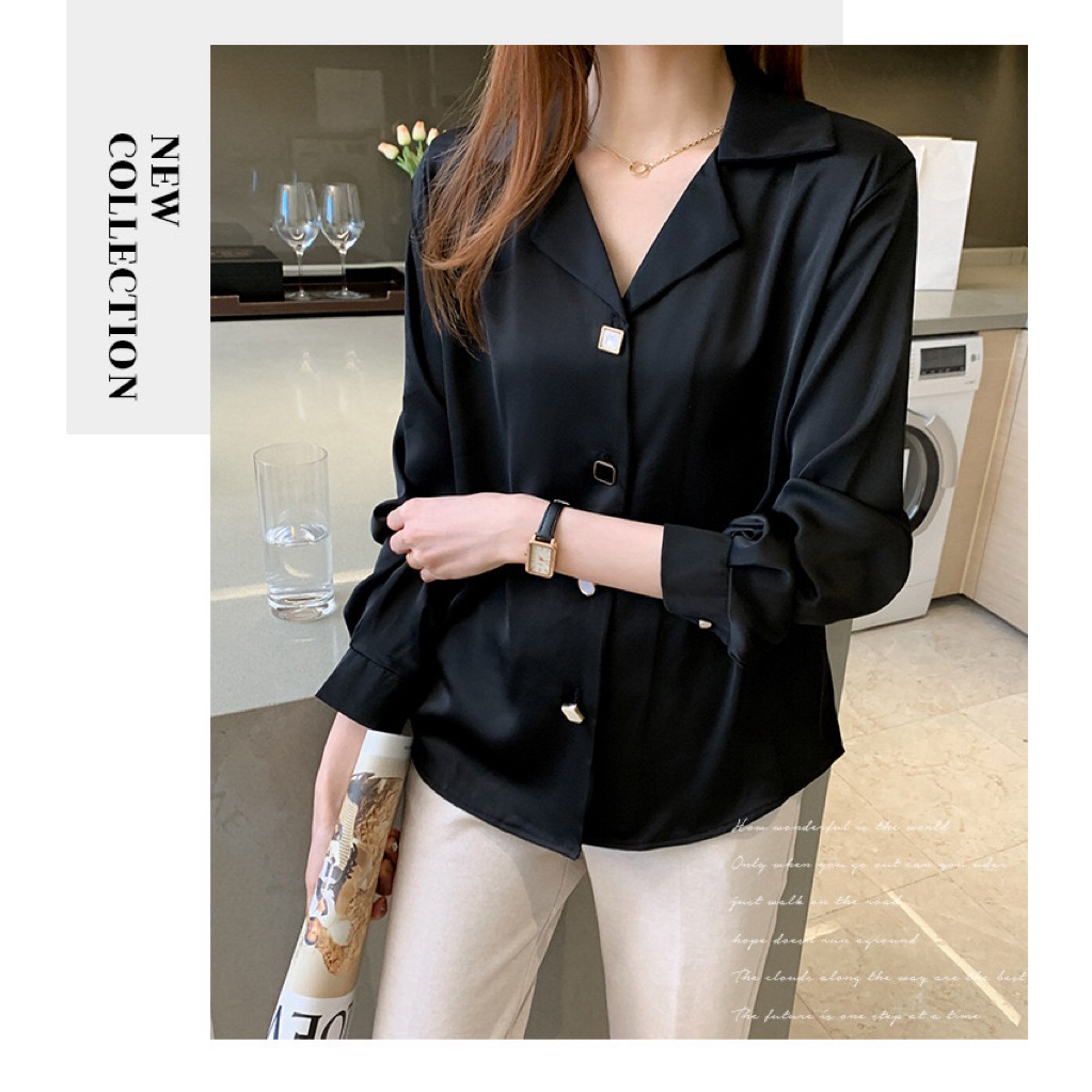 E50 เสื้อเชิ้ตสีดำแขนยาว ปกสูท พร้อมส่งที่ไทย - รูปที่ 2