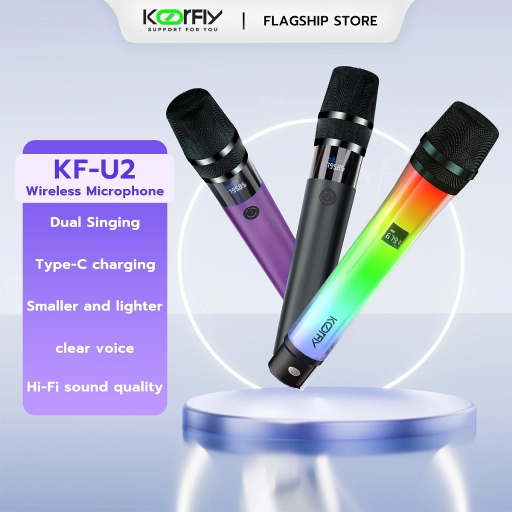 ไมโครโฟนไร้สาย Koorfly KF-U1 RGB 2.4 GHz, สัญญาณเสถียรเสียงคุณภาพสูง, ไมโครโฟนไร้สาย, ไมโครโฟนร้องเพลง, ไมโครโฟนไร้สายไร