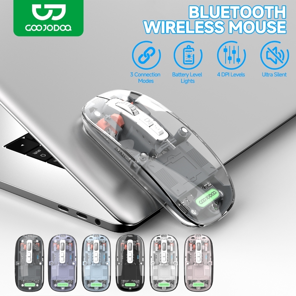 GOOJODOQ เมาส์บลูทูธโปร่งใสไร้สาย Dpi สําหรับแล็ปท็อป Ipad ชาร์จแท็บเล็ตเงียบ Android Mouse