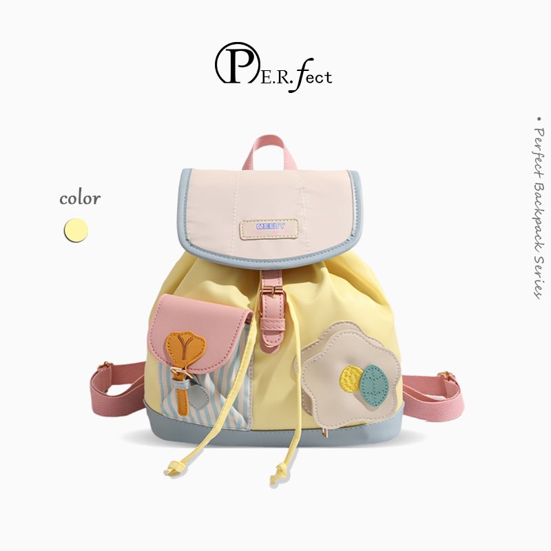 💖PERFECT💖กระเป๋าเป้สะพายหลังสตรี กระเป๋าใบเล็ก สไตล์ญี่ปุ่นน่ารักกะทัดรัด สีครีมเหลือง
