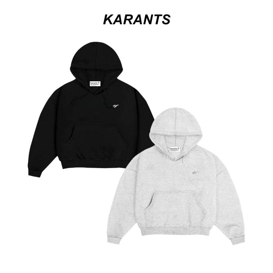 (สินค้าใหม่) Karants เสื้อฮู้ดสวมศีรษะทรง Cropped Boxy ตกแต่งแถบโลหะ ผ้าฝ้ายนุ่มฟูพรีเมียม Unisex - 