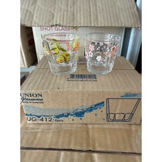 แก้วเป๊ก แก้วช็อต ลายดอกไม้ บรรจุ 6 ใบ ขนาด 2 ออนซ์