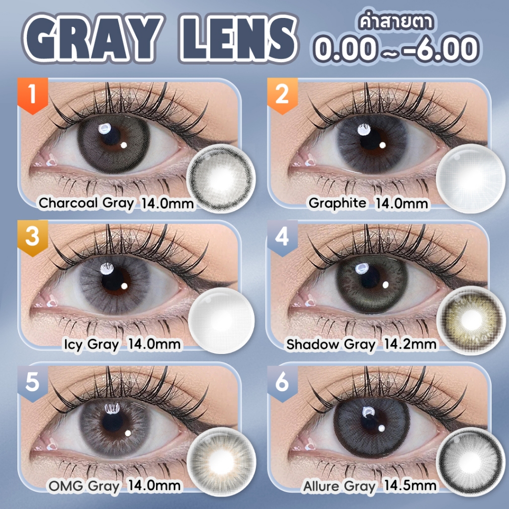 Magister & Realcon คอนแทคเลนส์สายตาสั้น 6 เดือน คอนแทคเลนส์สีเทา Graphite / Shadow Gray / Graphite