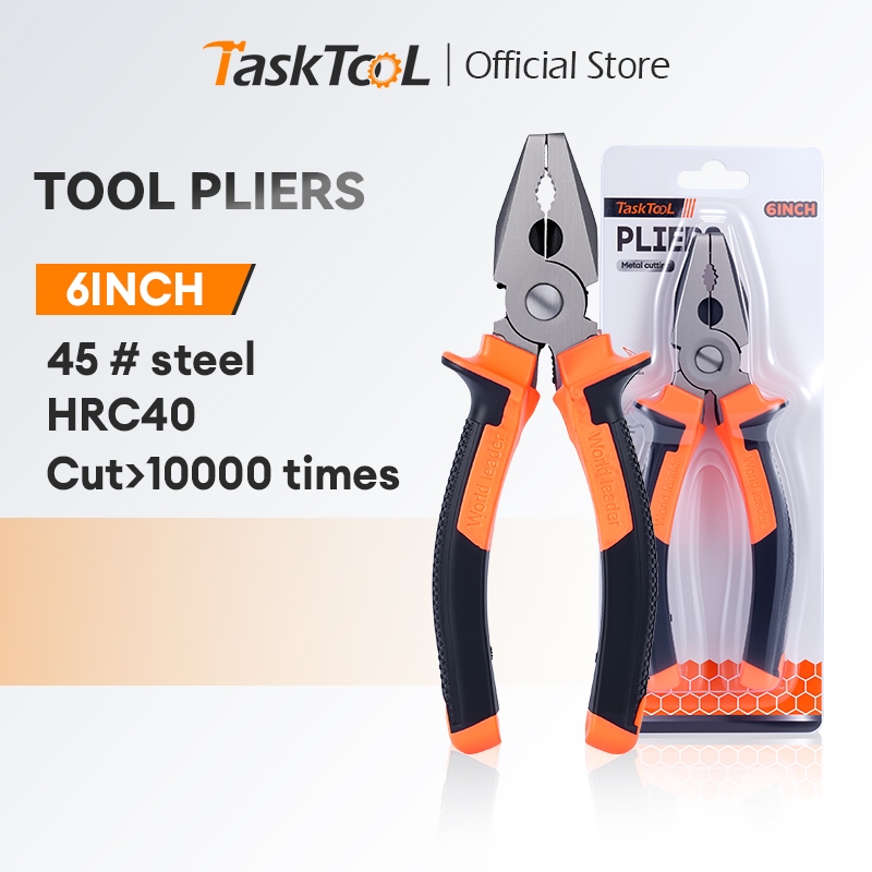 TASKTOOL  คีม คีมปากแหลม คีมปากจิ้งจก คีมตัดสายไฟ ตัดสายไฟ 6 นิ้ว คีมปากเฉียง Combination Pliers