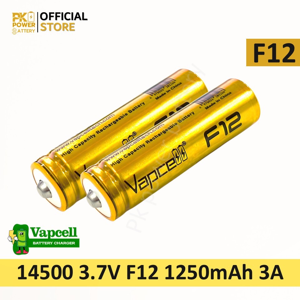(หัวนูน) Vapcell ถ่านชาร์จ F12 14500 3.7V 1250mAh สีทอง