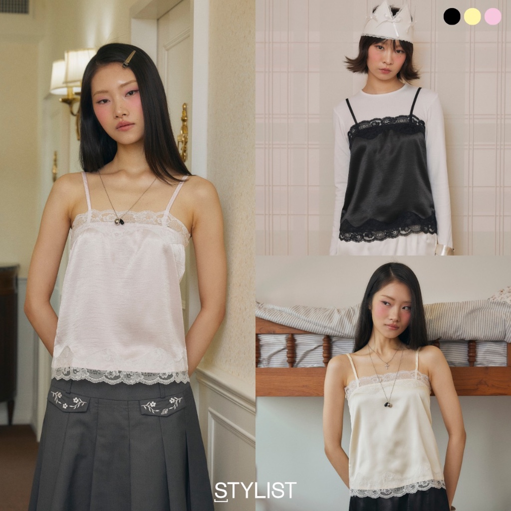 [ ลด 25% วันสุดท้าย ] STYLIST - Whisper Tank-013 เสื้อสายเดี่ยวลูกไม้
