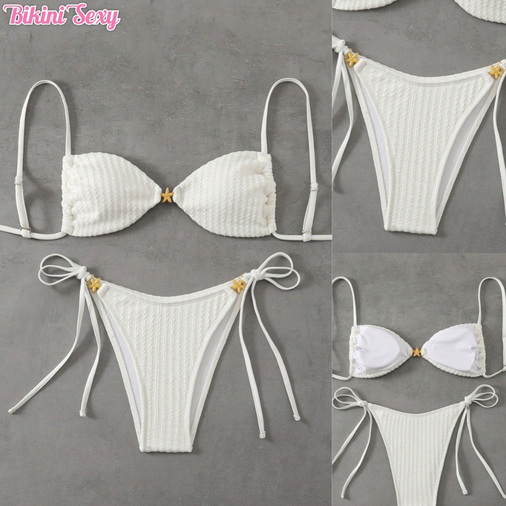 BikiniSexy บิกินี่สามเหลี่ยมสองชิ้นสุดเซ็กซี่ ชุดว่ายน้ำเว้าหลัง กางเกงผูก vintage bikini ชุดติดกัน