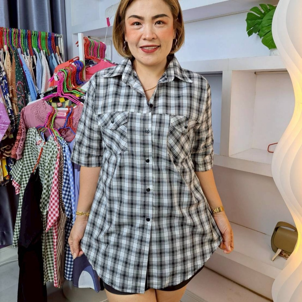 ช172//เสื้อเชิ้ตคอปกลายสก๊อต ฟรีไซส์42/50นิ้ว ยาว29-32นิ้ว ราคา179-189บาทส่งฟรี