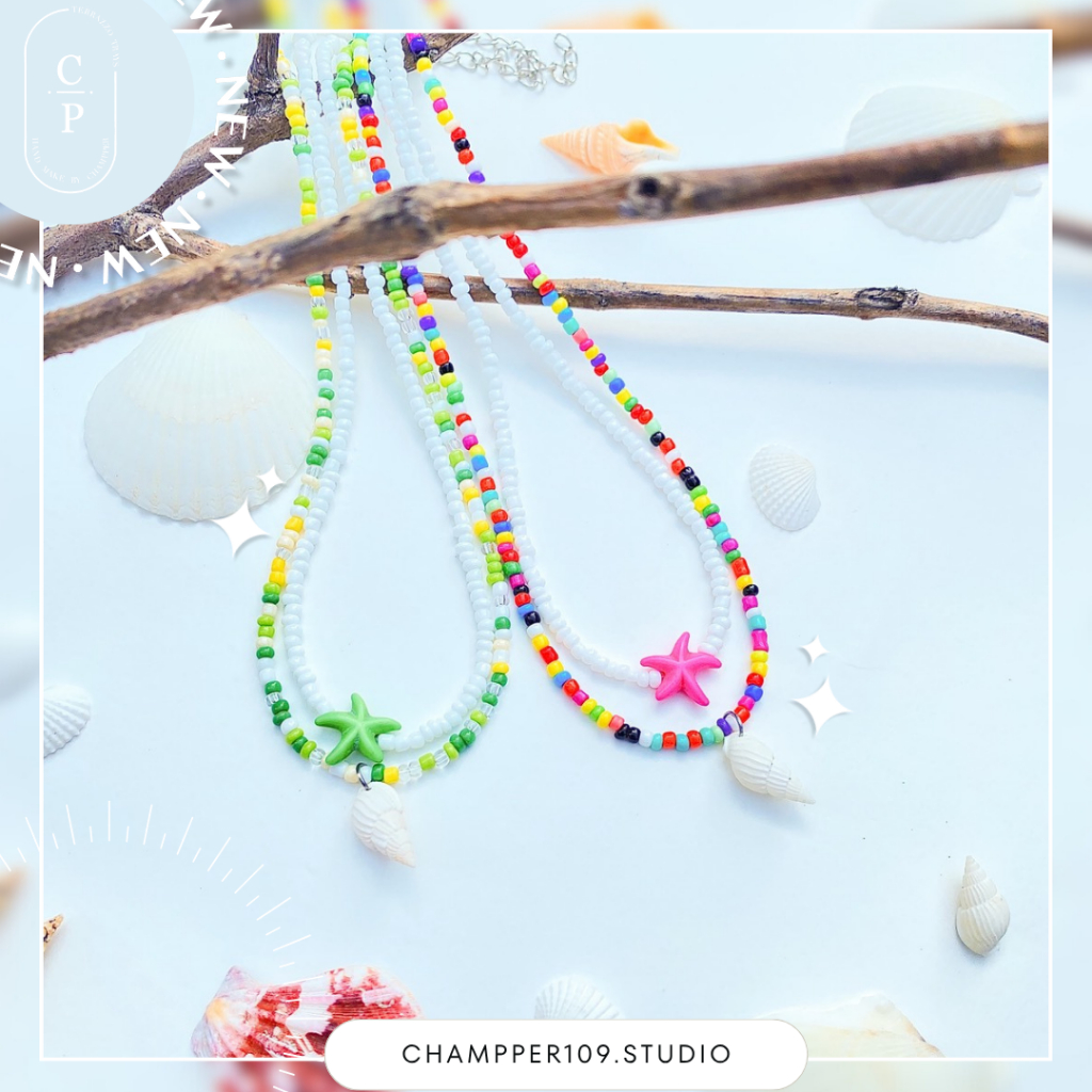 สร้อยคอ 2 เส้น 🥐สร้อยคอเปลือกหอยปลาดาว 🐚สร้อยลูกปัด 🪸สร้อยสไตล์เกาหลี งาน Handmade (ส่งจากไทย)🇹🇭