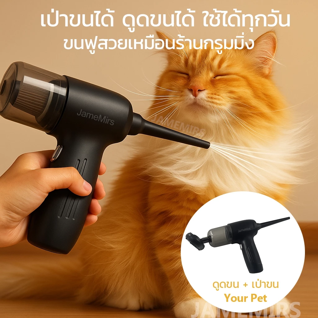 JameMirs เครื่องดูดขนสัตว์เลี้ยง 99999Pa ที่ดูดฝุ่นไร้สายมือถือ มอเตอร์โลหะ กำจัดขน/กำจัดไรฝุ่น/เป่าฝุ่น เครื่องดูดขนแมว thumbnail 7