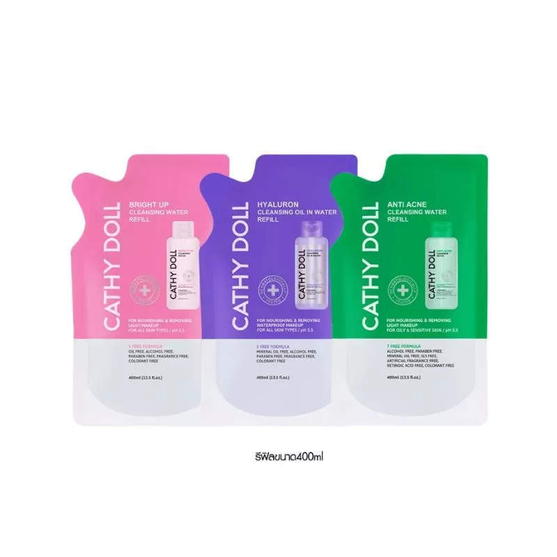 Cathy Doll คลีนซิ่งวอเตอร์ 400ml (รีฟิล) เคที่ดอลล์ มีตัวเลือก 3สูตร Bright Up,HYA,ACNE