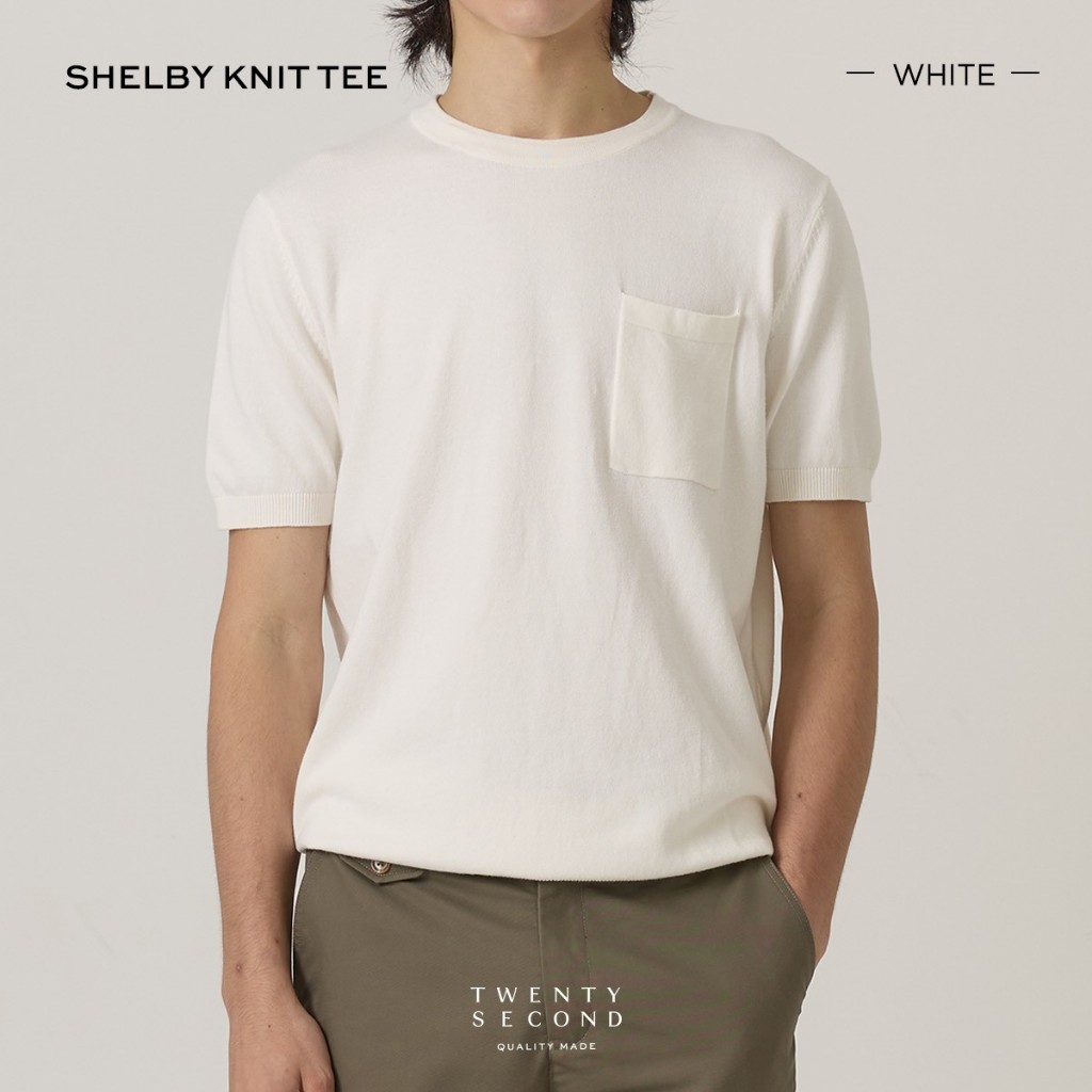 TWENTYSECOND เสื้อยืดแขนสั้นผ้า Knit รุ่น Shelby Knit Cotton Tee - ขาว / White