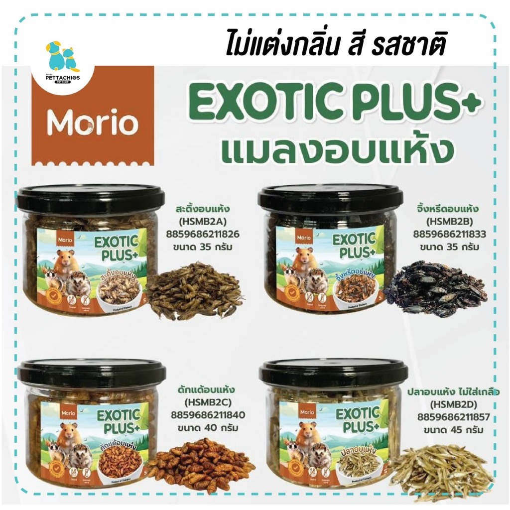 มีส่งด่วน Morio แมลงอบแห้ง จิ้งหรีด ดักแด้ สะดิ้ง สำหรับสัตว์เล็ก หนู  เม่น ชูก้าไรเดอร์ มีเก็บปลายทาง
