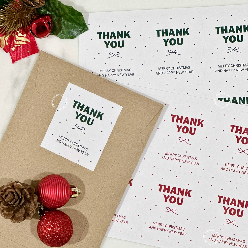 [พร้อมส่ง ] สติ๊กเกอร์ (แพค 60 ดวง) “Merry Christmas & Happy New Year” มีให้เลือก 2 สี