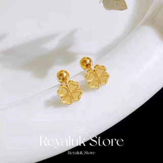 ต่างหูจิวหมุน โคลเวอร์ดำ ก้านเงิน S925 กันน้ำ ไม่แพ้ ใส่ติดหูได้ทุกวัน