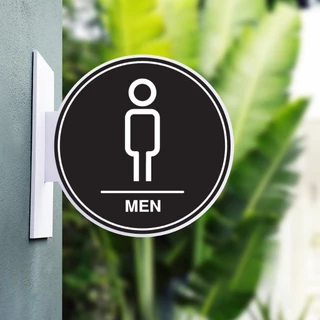 ป้ายยื่นติดผนังวงกลม ห้องน้ำ ห้องสุขา toilet พลาสวูดฉลุ ติดสติกเกอร์ ตัด 2 ด้าน พร้อมเทปกาว 2 หน้า มองเด่น เห็นชัดเจน
