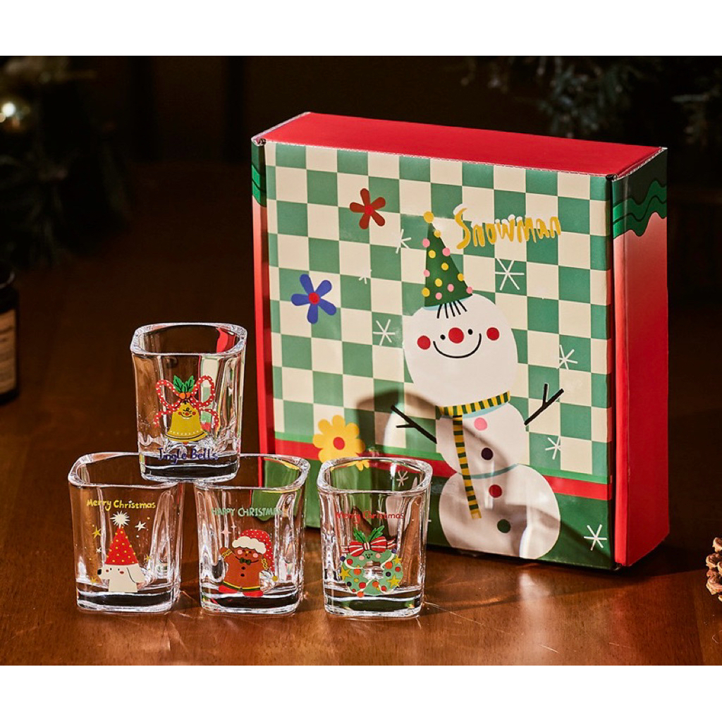 พร้อมส่ง แก้วช็อตคริสต์มาส เซ็ต 4 ใบ พร้อมกล่องสุดน่ารัก