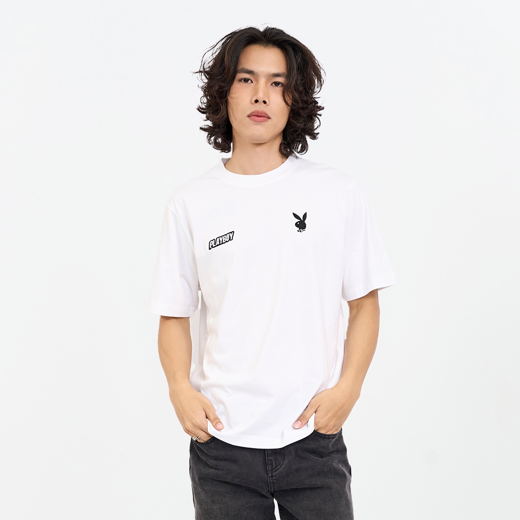 PLAYBOY เสื้อยืดคอกลมสีขาว ปักPLAYBOY P1MT255TB062