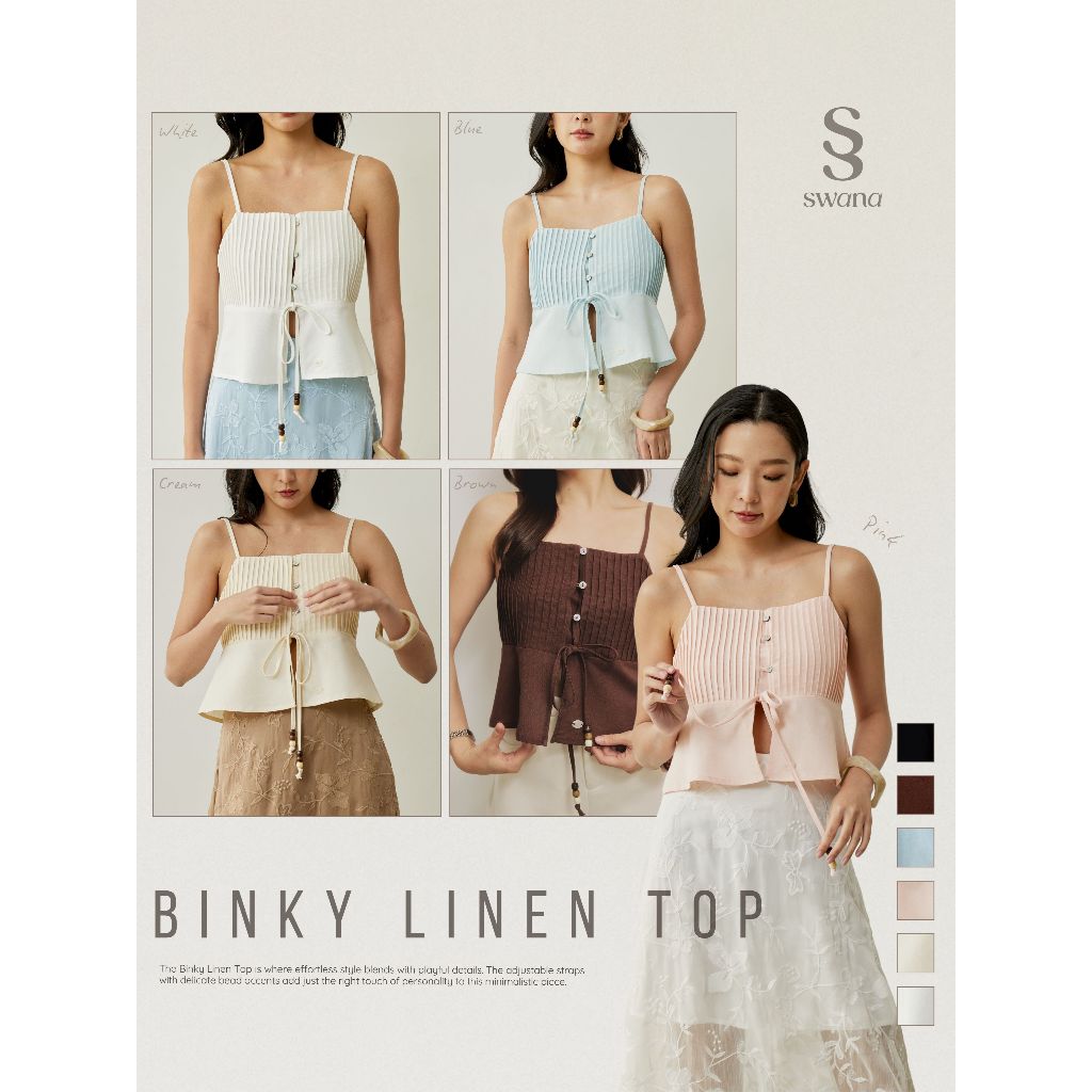 Swana.ss - Binky linen top XS-XL (แค่เสื้อ) 🌞 เสื้อสายเดี่ยวจับจีบหน้า
