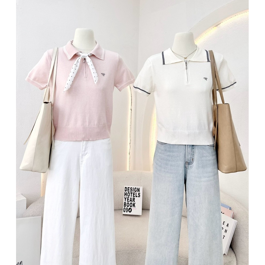 WA YA เสื้อโปโลไหมพรม ซิปหน้า
