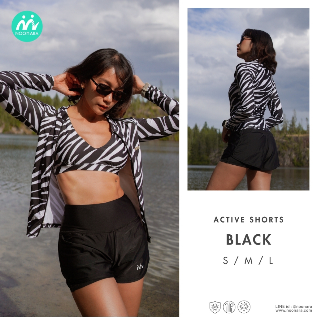 NooNara Active Shorts (เฉพาะกางเกง) กางเกงแอคทีฟ ขาสั้น กางเกงวิ่ง ฟิตเนส โยคะ ว่ายน้ำ ดำน้ำ เนื้อผ้า 2 ชั้น