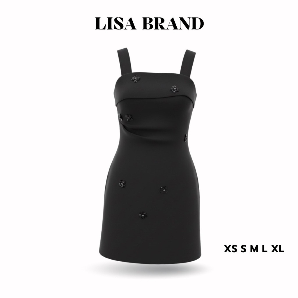 [LISA] A0605 ชุดเดรสกระโปรงสายตะเกียบคอเหลี่ยมดีเทลประดับดอกไม้ สวยหรูดูแพง ใส่เที่ยว ออกงาน ดินเนอร์ คาเฟ่